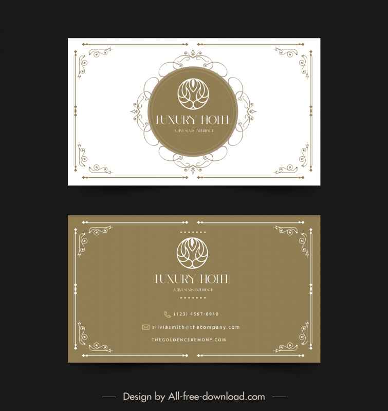 hotel business card template elegant flat classic symmetrical