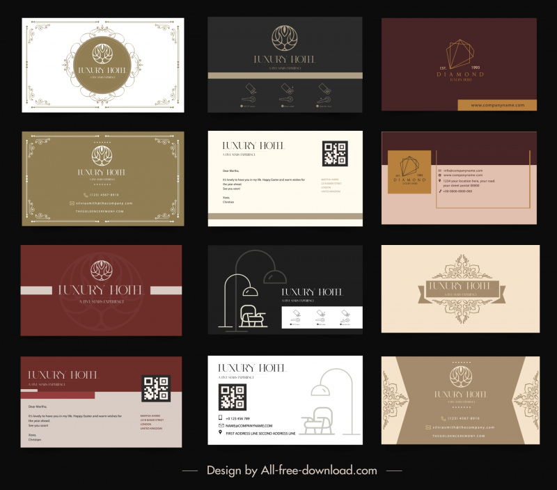 hotel business card templates collection flat classical