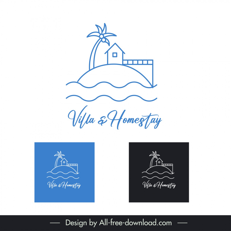 hotel homestay logo island elements flat handdrawn