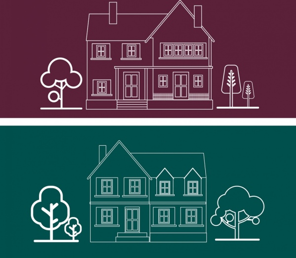 house architecture icons outline silhouette flat design