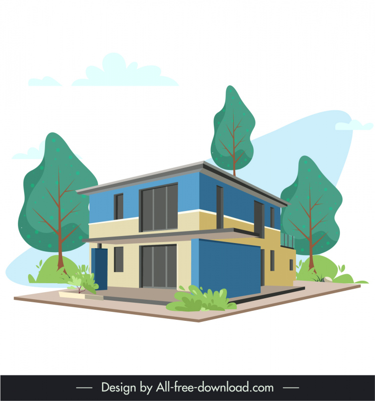 house coloring template elegant modern 3d outline 