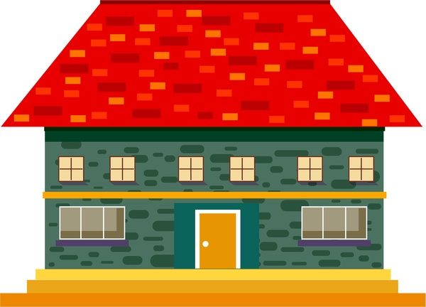 House design sketch with red tile roof style Vectors graphic art ...