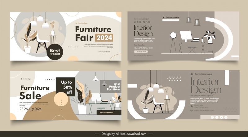 house furniture banner template work place sketch