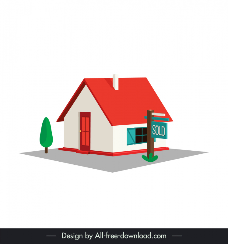 house icon modern colored 3d sketch