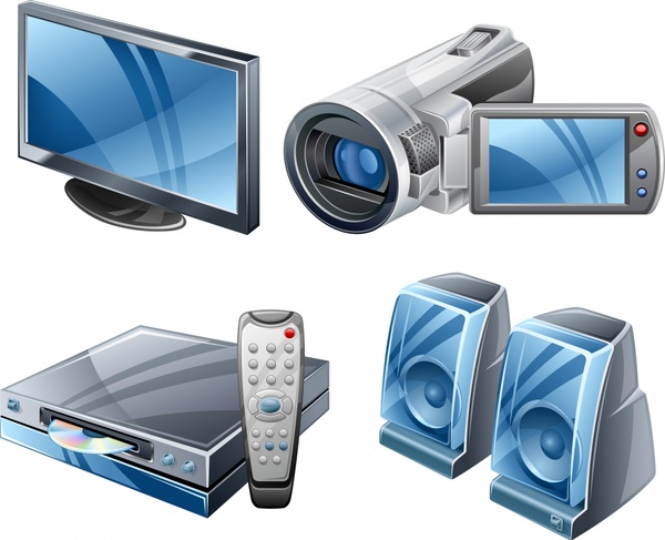 audiovisual appliances icons colored modern 3d sketch