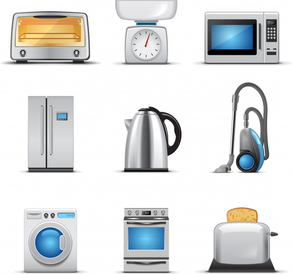 housework device icons modern colored objects sketch