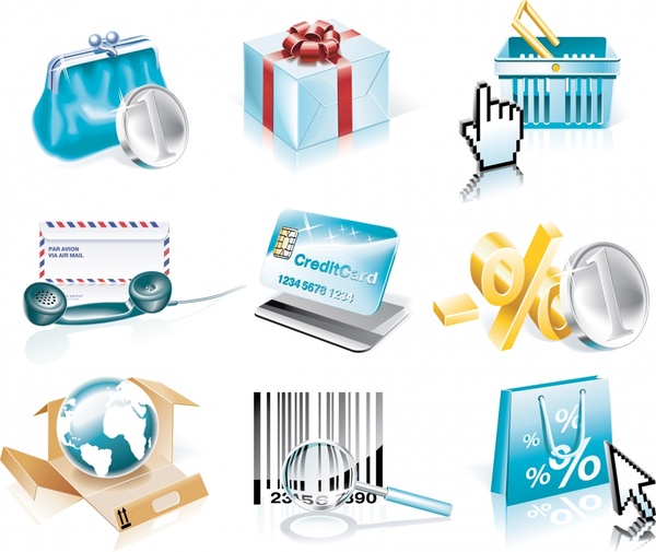 goods icons colored modern 3d design