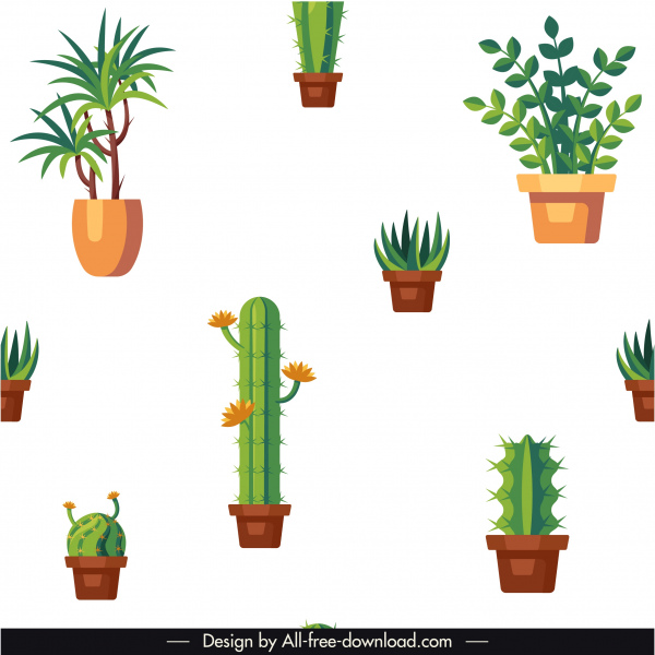 houseplants pattern green potted trees sketch