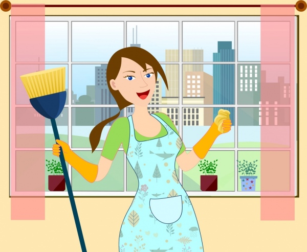 housewife work drawing woman icon colored cartoon design
