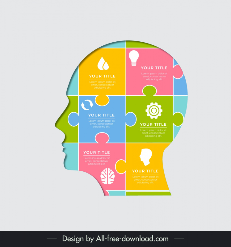 human head infographic template modern papercut face puzzle joints layout