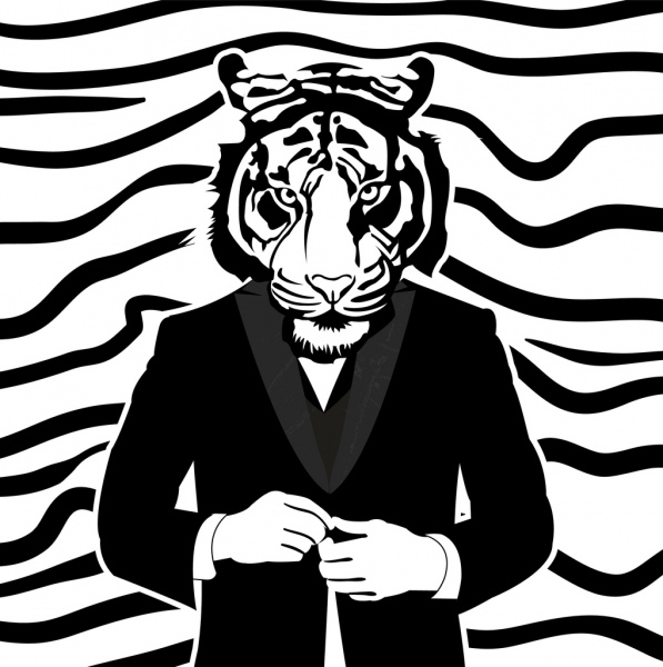 human tiger drawing black white design 