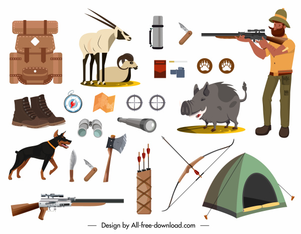 hunting design elements hunter tools animals sketch