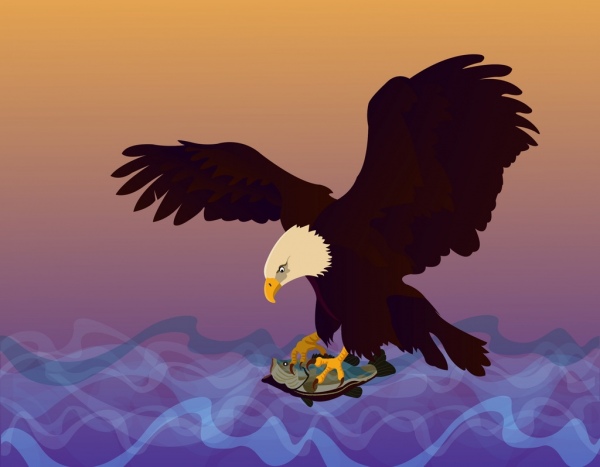 hunting eagle icon fish prey sea background decoration