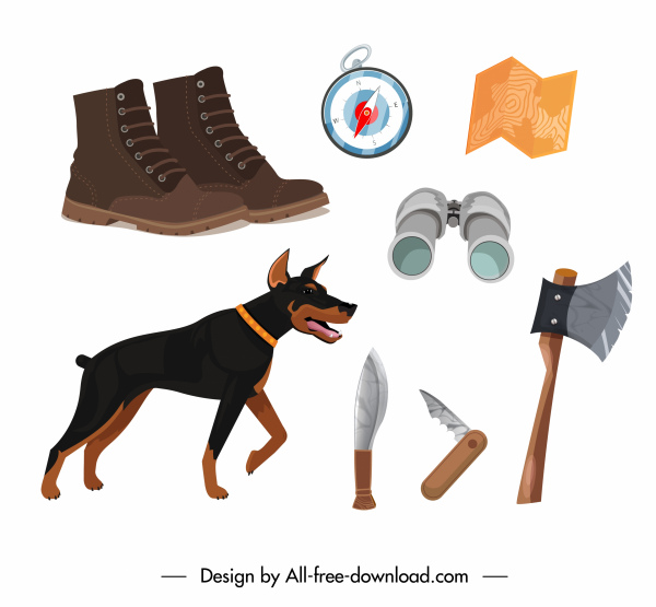 hunting job design elements dog personal tools sketch