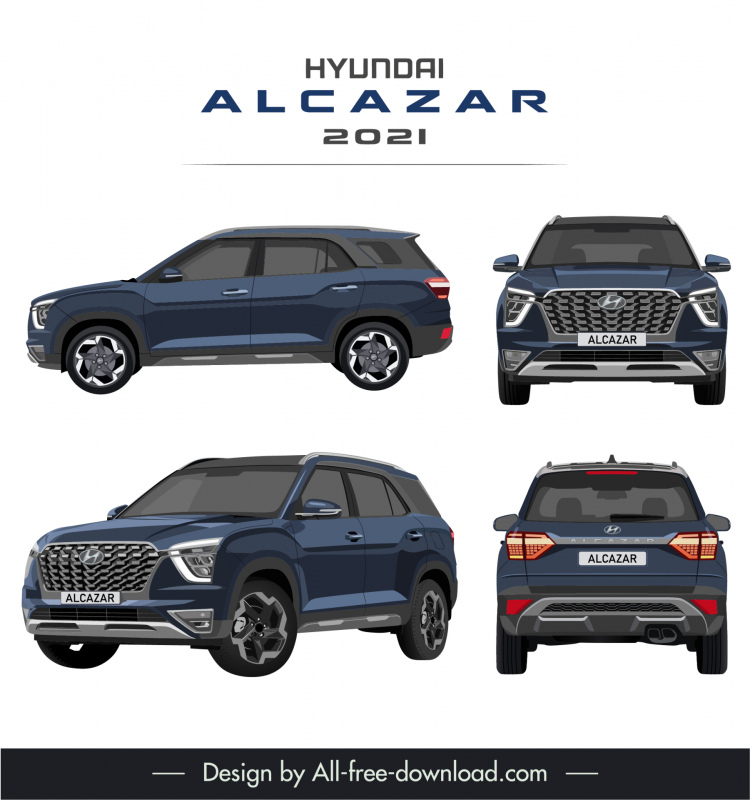 hyundai alcazar 2022 car model template modern different views design 