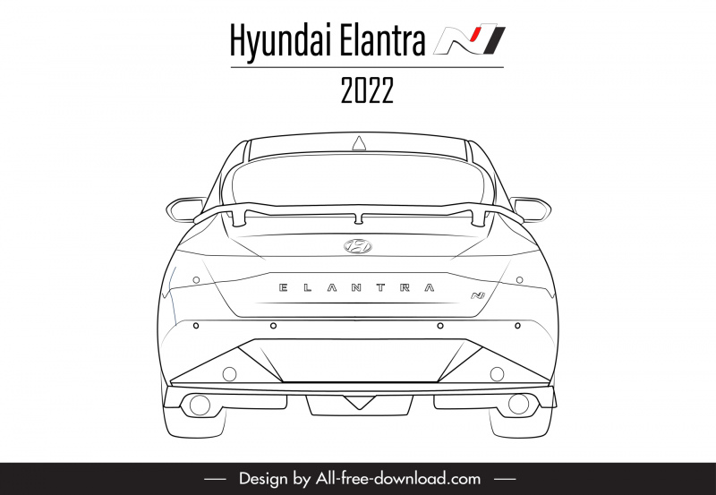hyundai elantra n 2022 car model icon flat black white handdrawn back view outline