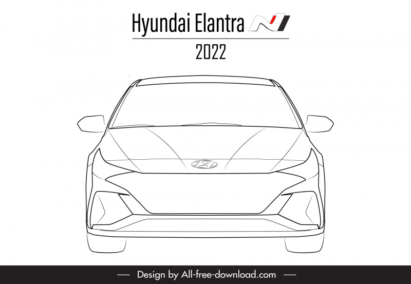 hyundai elantra n 2022 car model icon flat black white symmetric handdrawn front view outline