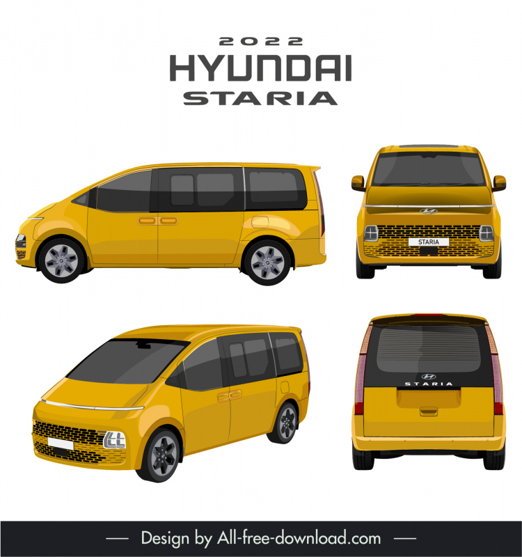 hyundai staria 2022 car model advertising template modern 3d different views sketch
