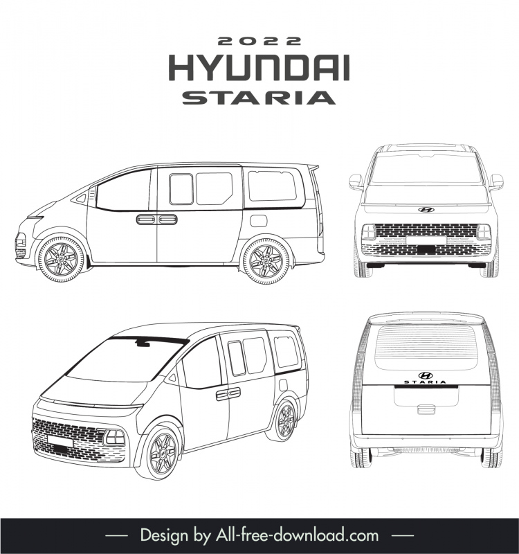 hyundai staria 2022 car model icons black white handdrawn outline
