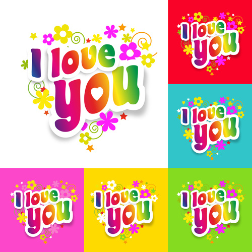 i love you flower sticker vector 