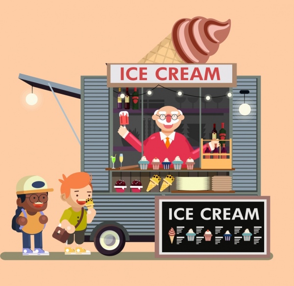 ice cream advertising children mobile booth cartoon design