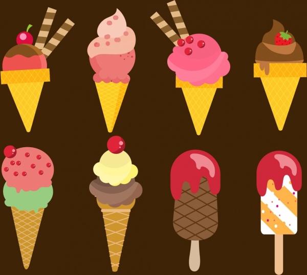 ice cream background various colored types isolation