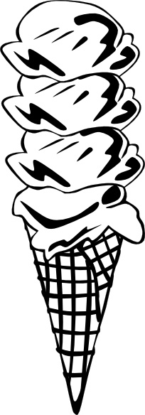 Ice Cream Cone (4 Scoop) (b And W) clip art