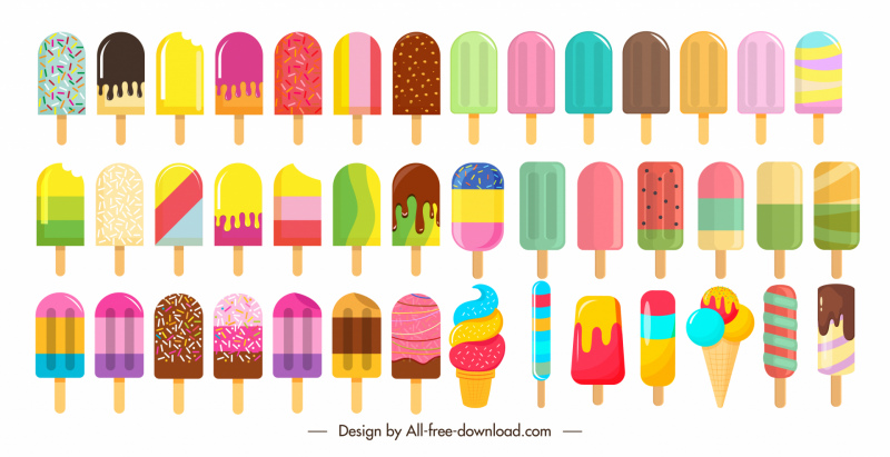 ice cream icons collection colorful flat sketch