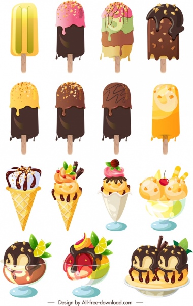 ice cream icons collection modern colorful decor