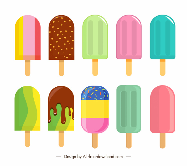 ice cream icons colorful decor bright flat design