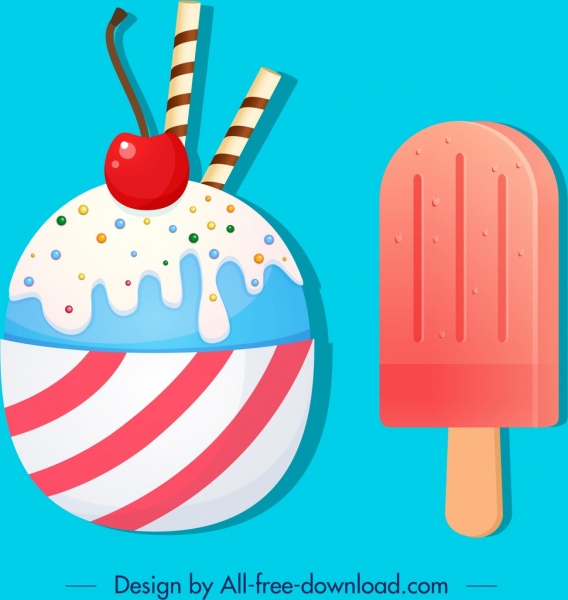ice cream icons stick fruit decor colorful design