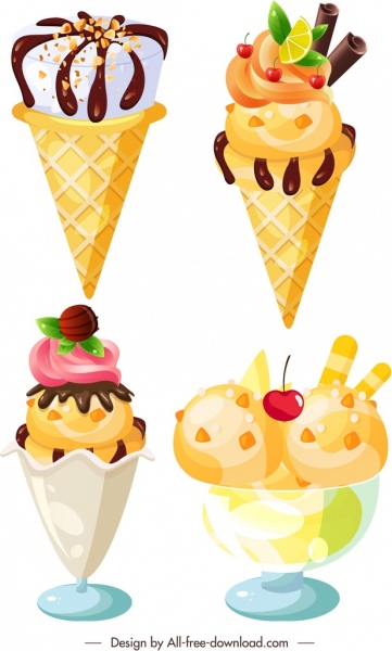 ice cream icons templates modern chocolate fruity decoration