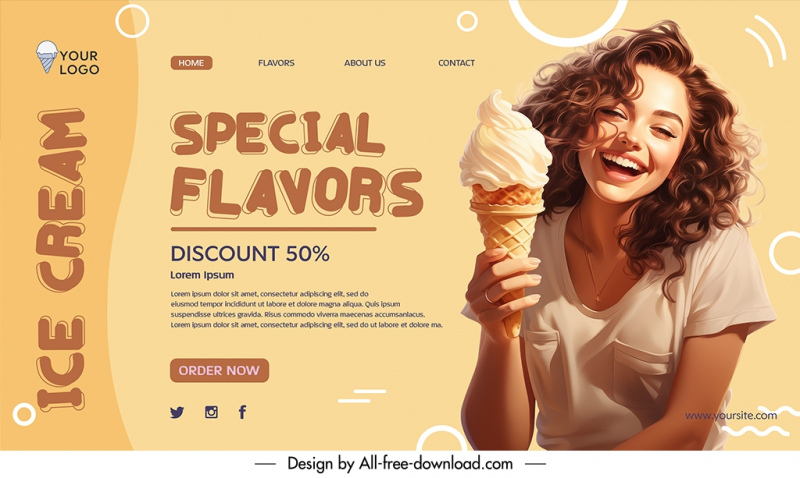 ice cream landing page discount template dynamic excited lady