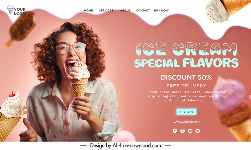 ice cream landing page template dynamic realistic