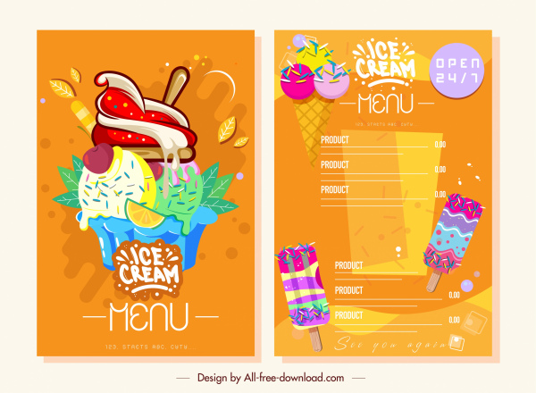ice cream menu bright colorful flat decor
