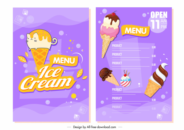ice cream menu template colorful flat modern decor