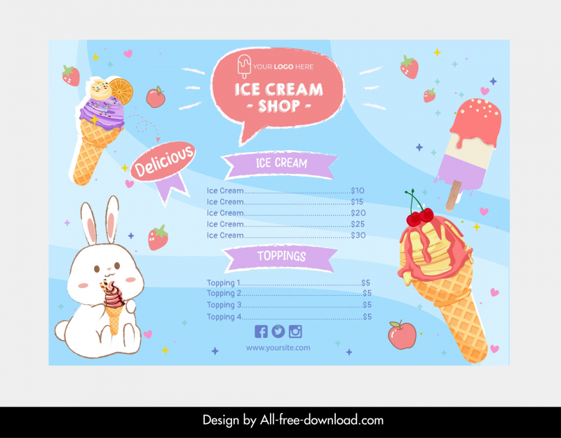   ice cream menu template cute bright design 