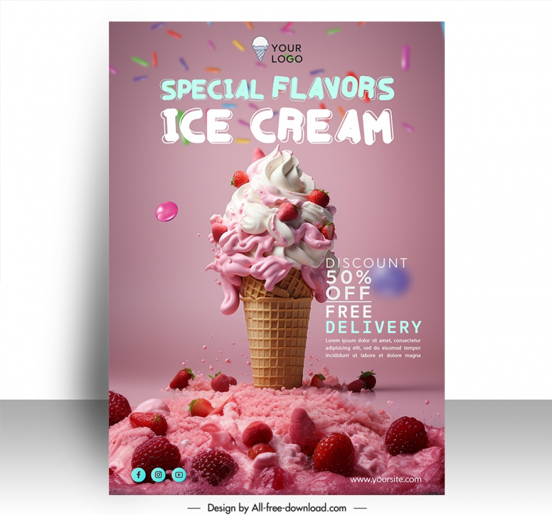 ice cream poster discount template elegant dynamic closeup