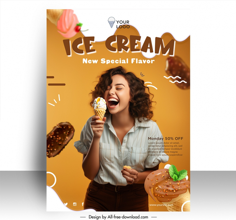 ice cream poster template dynamic excited lady