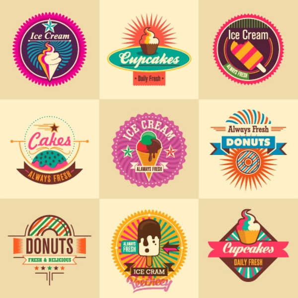 Ice cream retro stickers Vectors graphic art designs in editable .ai ...