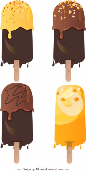 ice cream sticks icons colorful melting decor