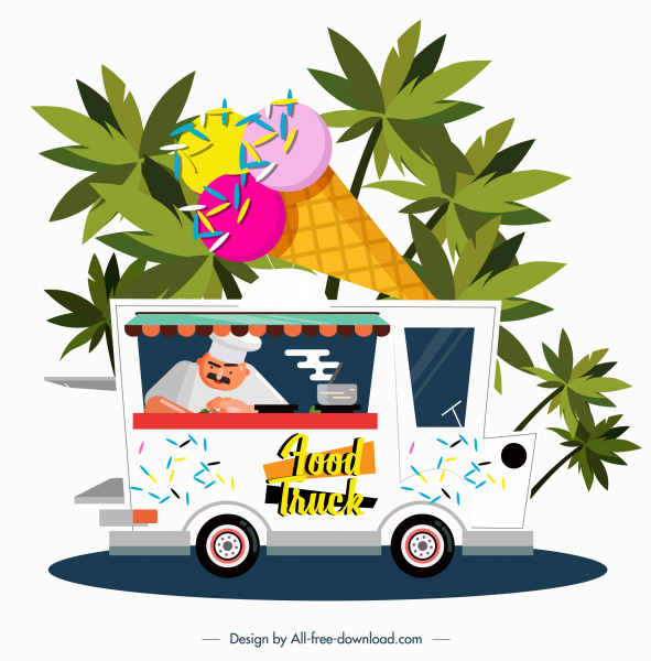 ice cream truck icon colored cartoon design