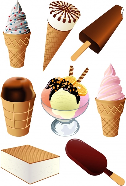 ice cream icons colored modern 3d design