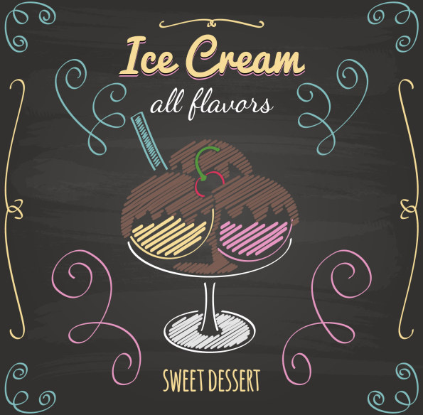 ice cream with blackboard menu cover vector