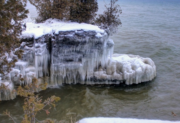 ice on the rocks at whitefish dunes state park wisconsin