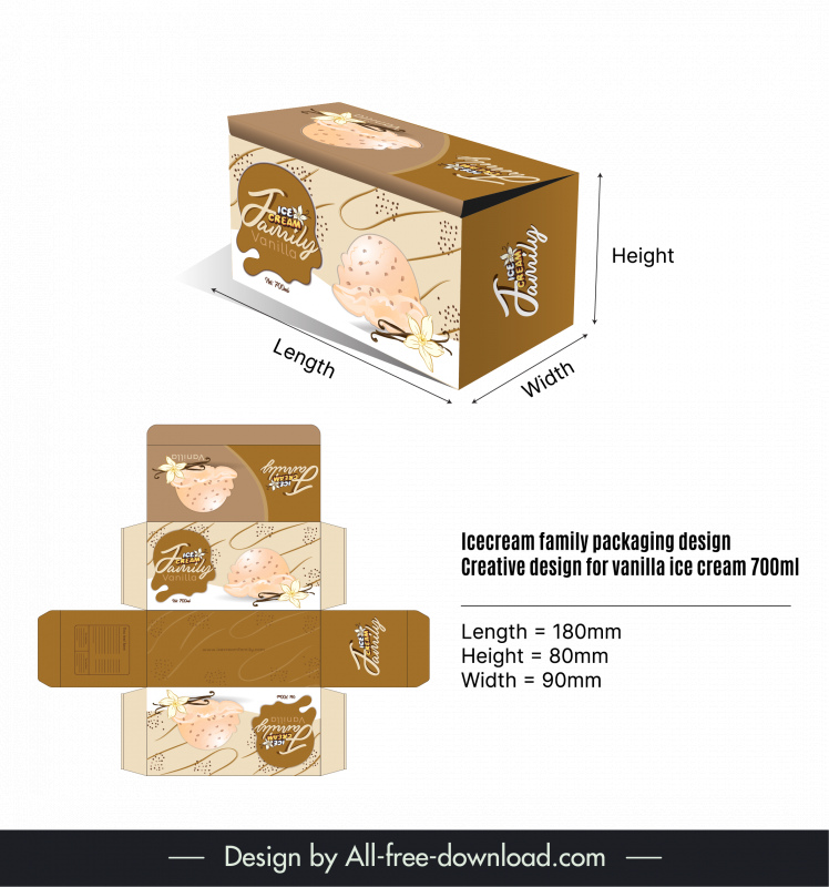 icecream vanilla packaging template flat 3d sketch