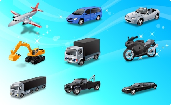 transport icons collection sparkling realistic design