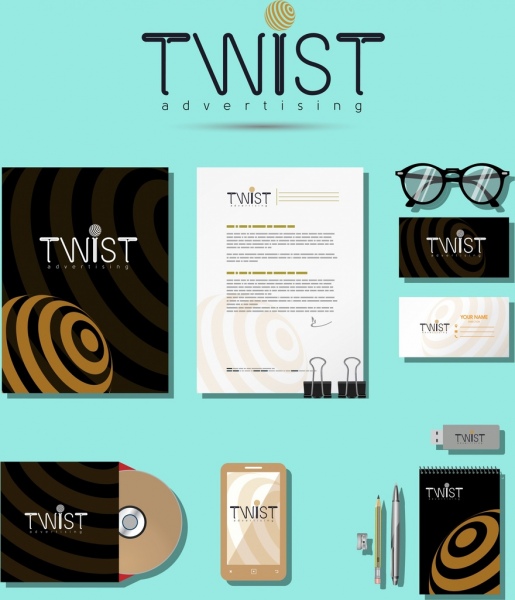 identity sets twist decoration office devices icons