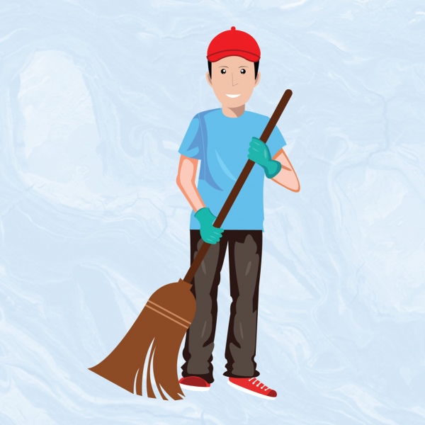 illustration man with broom