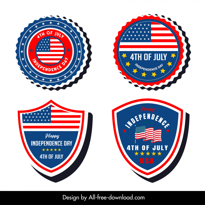 independence day labels collection flat flag elements decor shapes sketch